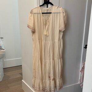 Johnny Was Cream Embroidered tiered Dress